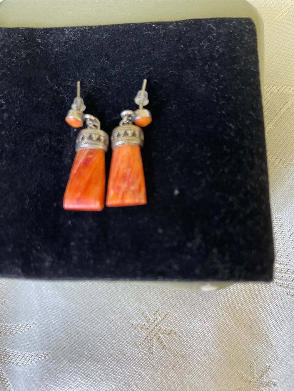 Vibrant Orange Drop Earrings with Silver-Tone Accents